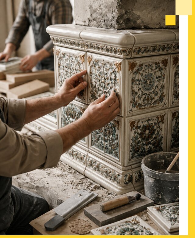 Изразцовые камины под ключ в Екатеринбурге: проект и монтаж