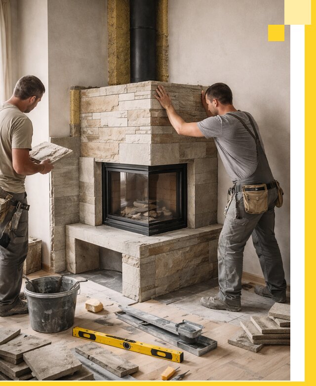 Угловые камины под ключ проект, монтаж и отделка в Екатеринбурге