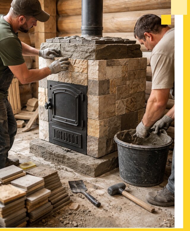 Облицовка банной печи под ключ в Екатеринбурге: камень и плитка