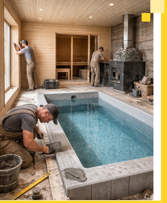 Проект бани с бассейном и сауной в Екатеринбурге под ключ