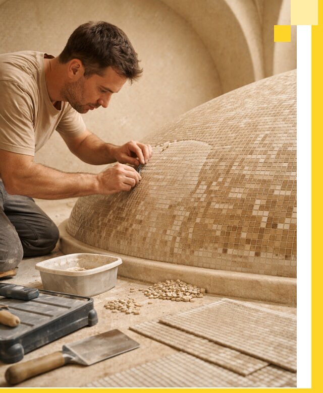 Профессиональная укладка мозаики для хамама под ключ в Екатеринбурге